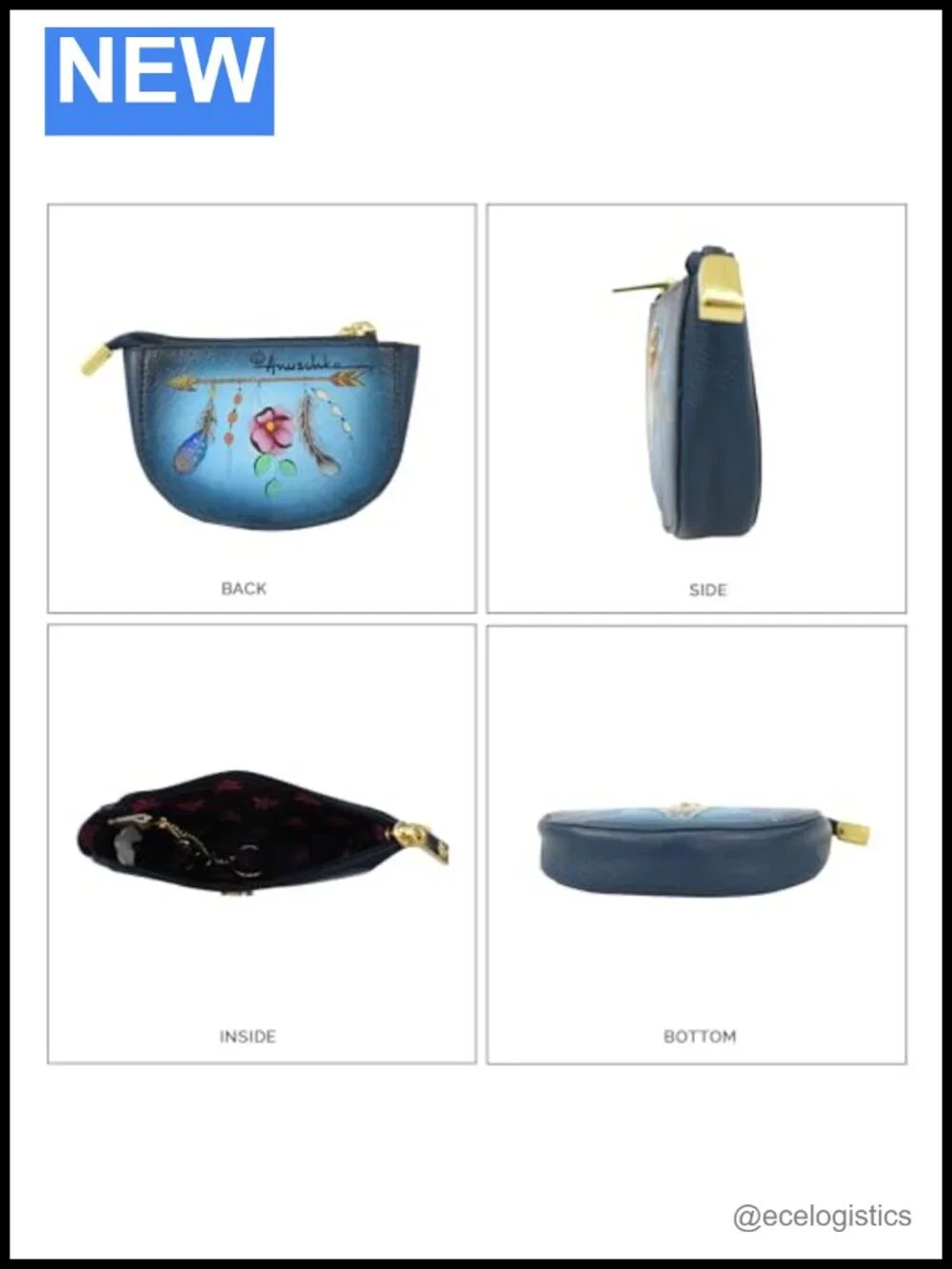 Genuine Leather Hand-Painted Zip Pouch Purse
